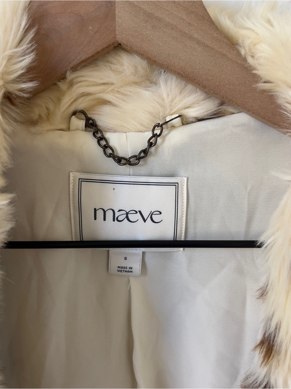 Anthropologie Maeve Grand Glam Faux Fur Coat Long Jacket in Cream and Brown - Picture 6 of 6